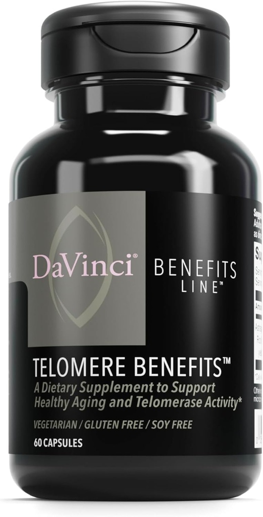 DAVINCI Labs Telomere Οφέλη - Συμπλήρωμα διατροφής για την υποστήριξη της υγιούς γήρανσης, αντιοξειδωτικά επίπεδα, μνήμη και τελομεράση Δραστηριότητα* - με εκχύλισμα ρίζας Astragalus - Χωρίς γλουτένη - 60 κάψουλες λαχανικών