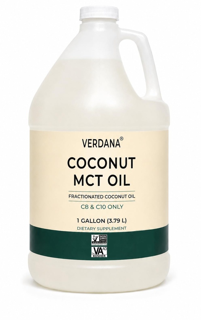 Verdana Coconut MCT Oil 1 Gallon – Βαθμός τροφίμων για καφέ Keto, μη αρωματικό φυσικό λάδι που τραβά στοματικό διάλυμα, μασάζ, αρωματοθεραπεία – 100% από καρύδι - Μεσαία αλυσίδα Τριγλυκερίδια – Μη ΓΤΟ, Kosher