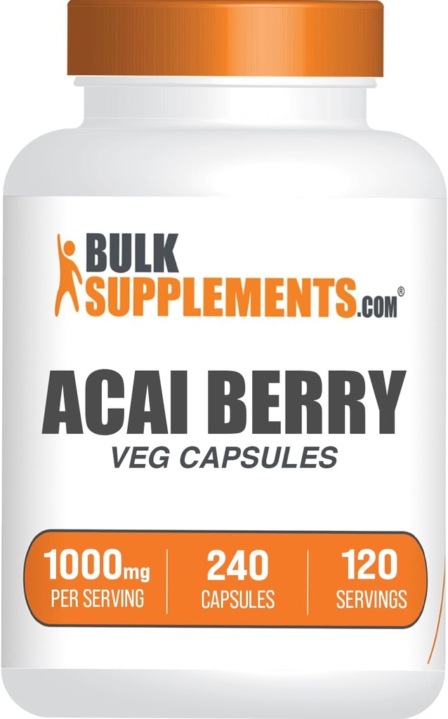 BulkSupplements.com Κάψουλες Acai Berry - Acai Berry συμπλήρωμα, για την υποστήριξη του ανοσοποιητικού, Acai Berry Extract 1000mg - Χωρίς γλουτένη, 2 κάψουλες ανά υπηρεσία, 240 Count (Pack of 1)