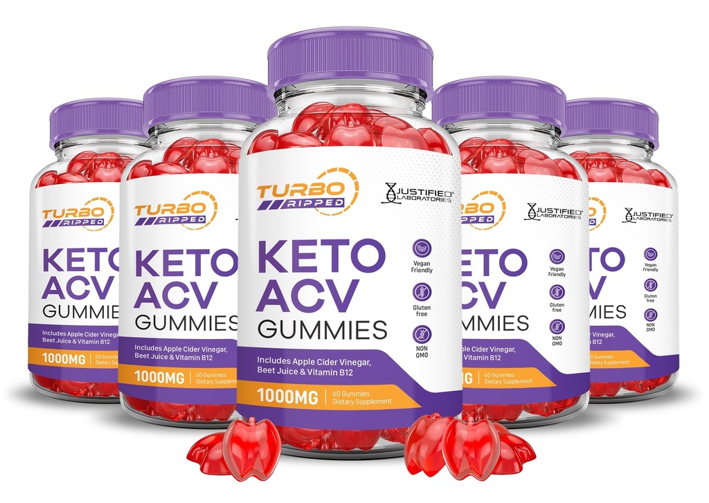(5 Pack) Turbo Rippped Keto ACV Gummies Advanced Formula 1000MG Turbo Rippped Keto Gummies Apple Cider Vinegar Formulated with Roomegranate Beet Buice Powder B12 Vegan Non GMO 300 Gummys