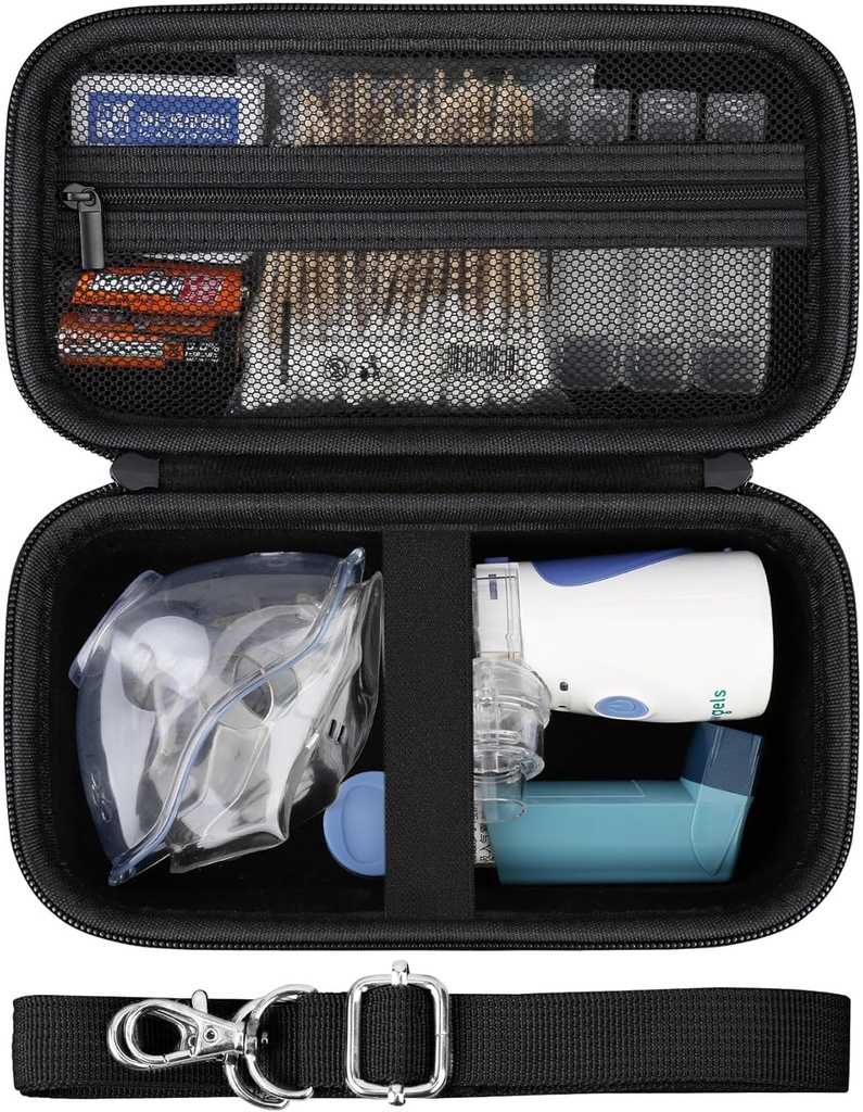 Hard Case for Portable Nebulizer Handheld Mesh Inhaler Spacer Nebulizers Machine for Adults & Kids Travel Household Use, Protective Holder Bag with Mesh Pocket for USB Cable and Battery, Black