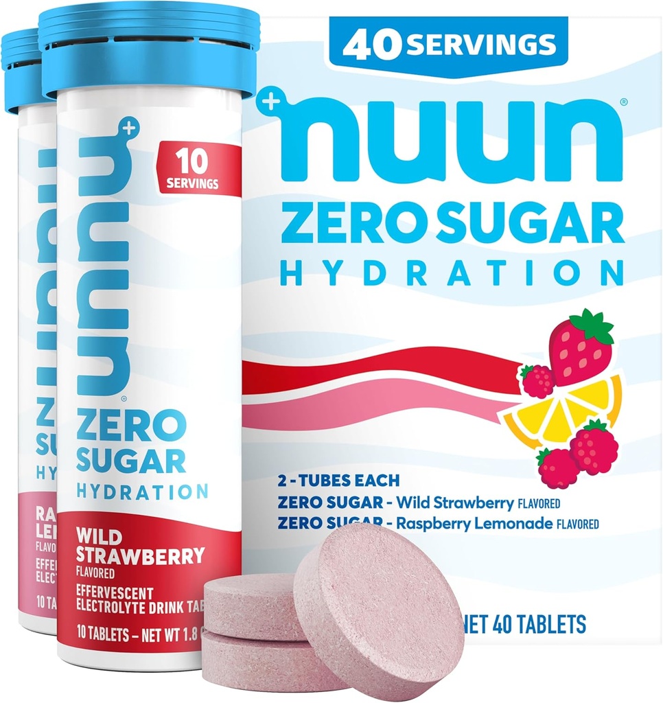 Nuun Zero Sugar Hydration Electrolyte Tablets - Μαγνήσιο, Ασβέστιο, Κάλιο, Χλωριούχο & Νάτριο, Ελαφριά & Νόστιμες Γεύσεις Φρούτων, Χωρίς Ζάχαρη, Χωρίς Γλουτένη, Vegan, Μικτό Μπέρι 4 Συσκευασία (40 Μερίδες Σύνολο)