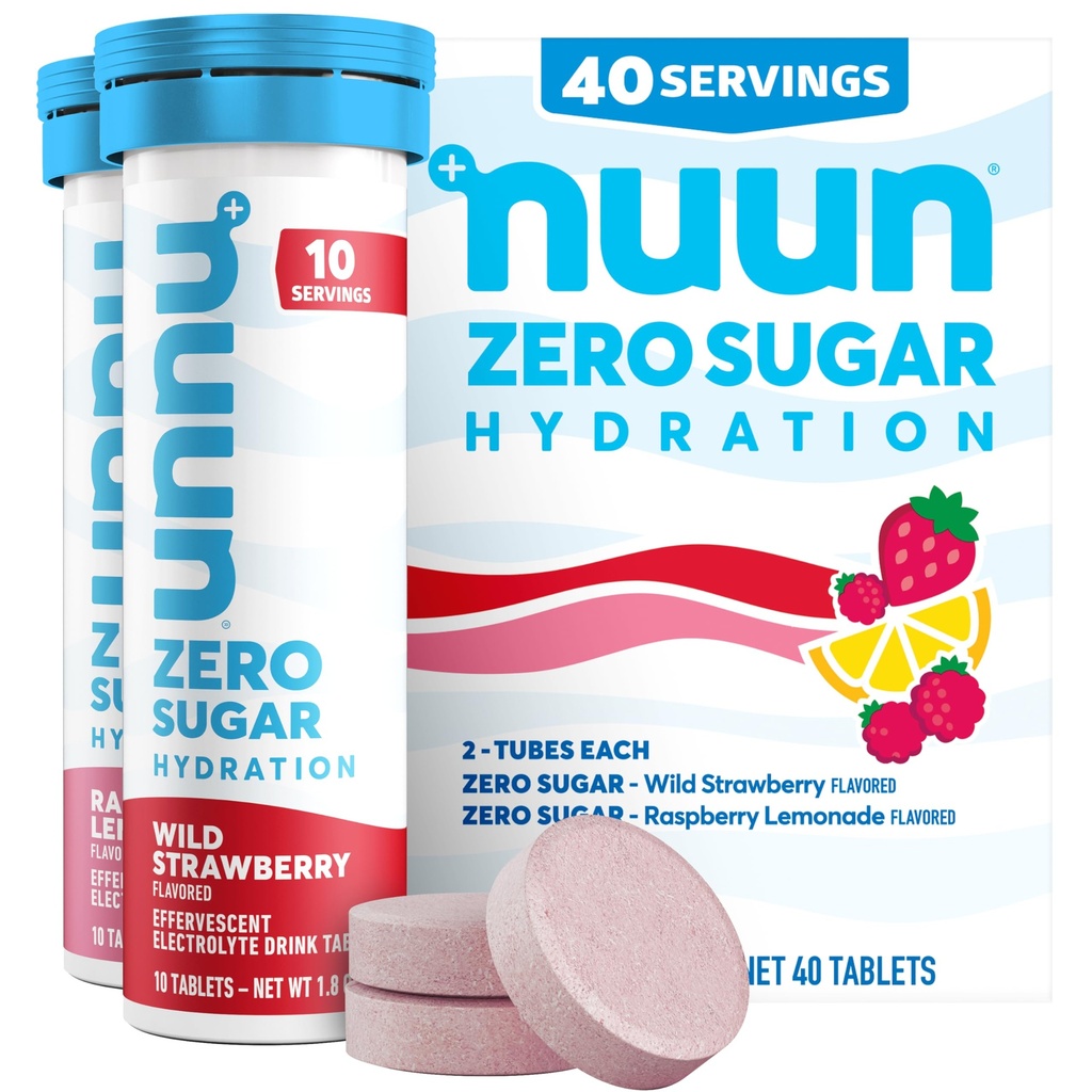 Nuun Zero Sugar Hydration Electrolyte Tablets - Μαγνήσιο, Ασβέστιο, Κάλιο, Χλωριούχο & Νάτριο, Ελαφριά & Νόστιμες Γεύσεις Φρούτων, Χωρίς Ζάχαρη, Χωρίς Γλουτένη, Vegan, Μικτό Μπέρι 4 Συσκευασία (40 Μερίδες Σύνολο)