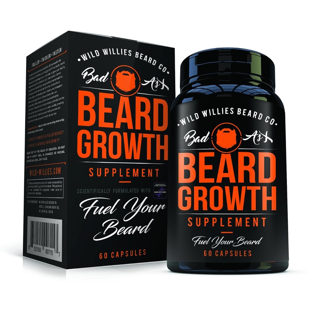 The Manskape Co Beard Growth Vitamins for Men by Wild Willies - Φυσικά ταχύτερη ανάπτυξη μαλλιών - 60 κάψουλες με βιοτίνη - Καλλιεργήστε ένα Thicker, Fuller Beard και μουστάκι Σήμερα