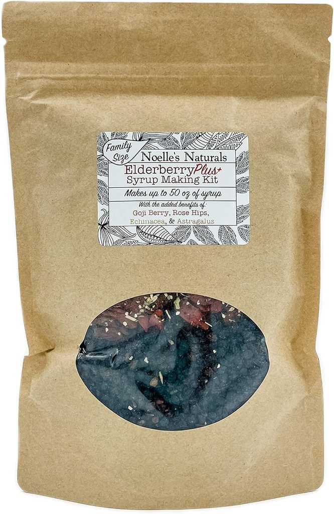 Elderberry Plus+ Family Size, Elderberry Syrup Making Kit - Κάνει 50 oz - Περιλαμβάνει δωρεάν brew bag - Απλά προσθέστε το δικό σας μέλι - Εύκολο να κάνει στο σπίτι - Φυσικά & βιολογικά συστατικά