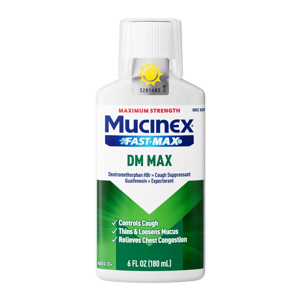 Mucinex DM Max Υγρού Βήχα & Ψυχρής Ιατρικής για Ενήλικες, Ψυχρό και Γρίπη Ιατρική για Περίσσεια Ανακούφιση Mucus, Guaifenesin & Dextromethorphan Προσδοκητικό & Αποσυμφορητικό για Ενήλικες, Δρ Προτείνεται, 6.0 Fl Oz
