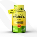 ORZAX Βιταμίνη D3 2000 eu (50 mcg) – Μη ΓΤΟ, Χωρίς γλουτένη, Χωρίς ζάχαρη, Χωρίς γαλακτοκομικά – 1 έτος προσφοράς για ισχυρή λειτουργία μυών και ανοσοποιητική υποστήριξη – Συμπλήρωμα διάθεσης για ευεξία (360 Softgel)