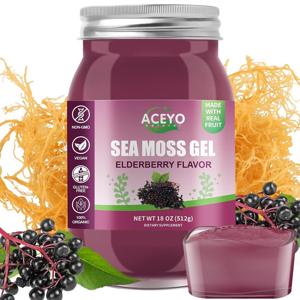 ACEYO (18 OZ) Ιρλανδικό Selderberry Sea Moss Gel Βιολογικό Ακατέργαστο Vegan Γεύση 102 Βιταμίνες και Ορυκτά Άγρια Συγκομιδή Μη-ΓΤΟ Ανοσοποιητικό αμυντικό ενισχυτή Thyroid