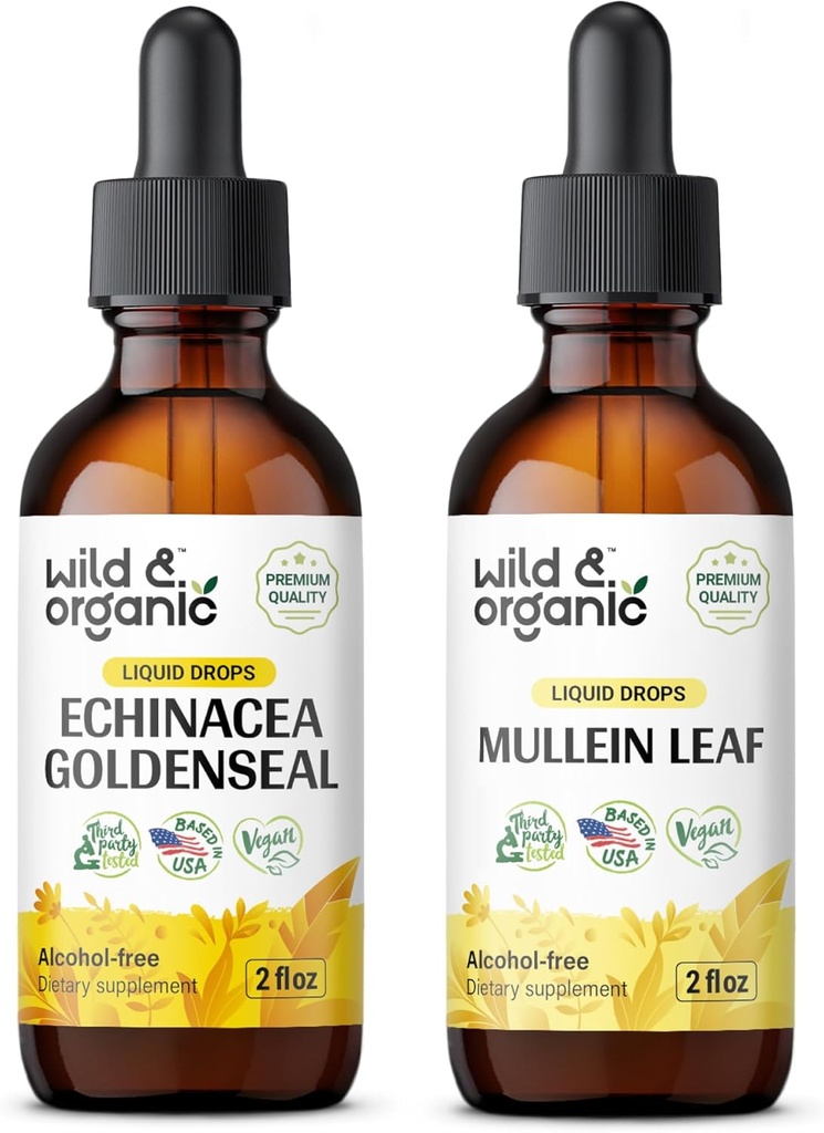 Wild & Organic Echinacea Goldenseal Tincture 2 fl oz & Mullein Tincture 2 fl oz