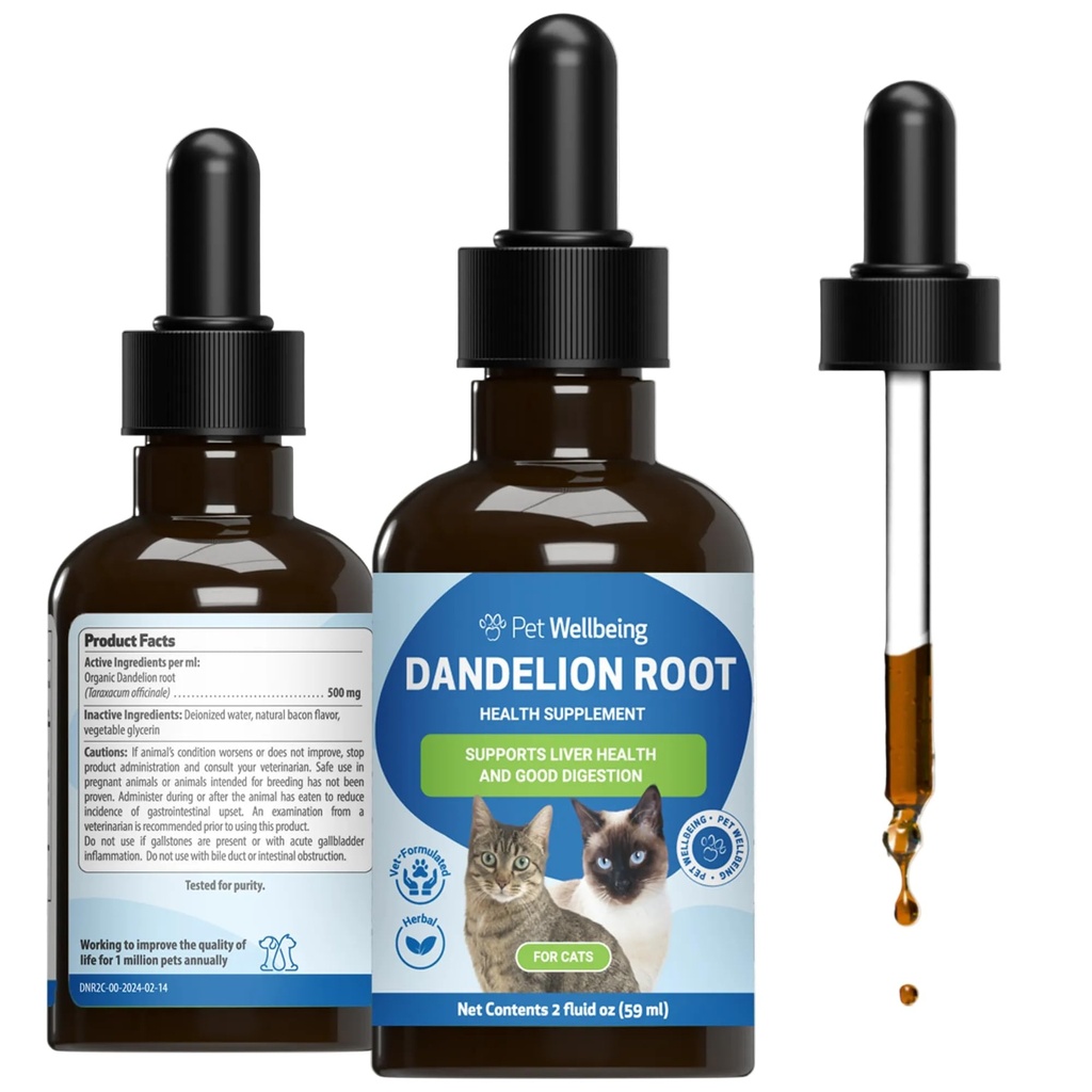 Pet Wellbeing Dandelion Root για γάτες - Liver & Heart Health, Digestive Function, Blood Sugar Support, Certified Organic - Veterinian-Formulated Herbal Supplement 2 oz (59 ml)