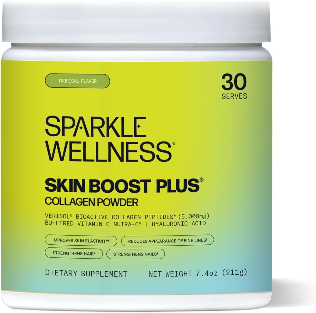 Sparkle Wellness VERISOL Bioactive Hydrolyzed Collagen Peptides | Collagen Powder Supplement with Vitamin C & Hyaluronic Acid for Hair, Skin, and Nail Health | Skin Boost Plus (Tropical) [30-Serves]