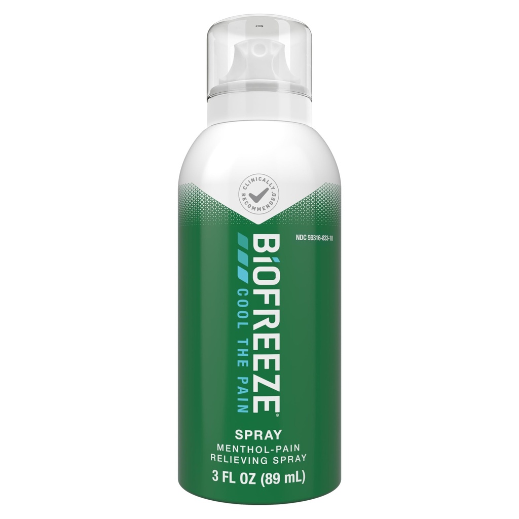 Biofreeze Menthol Spray 3 FL OZ Άχρωμο σπρέι αεροζόλ για την ανακούφιση του πόνου που σχετίζονται με πονεμένους μύες, αρθρίτιδα, απλούς πόνους στην πλάτη, και πόνο των αρθρώσεων