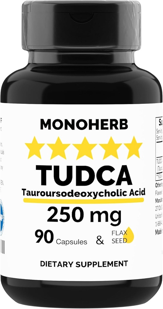 MONOHERB TUDCA - Ταουρσοδεοξυχολικό οξύ - 250 mg ανά καψάκιο - 90 κάψουλες για χορτοφάγους - Κατασκευασμένες στις ΗΠΑ