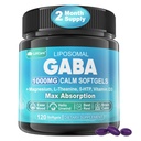 GABA Supplement - 1000 mg Liposomal Form for Optimal Absorption, GABA with L-Theanine, Magnesium Glycinate, 5HTP, Vitamin D3 for Calm, Relaxation, Mood, Restful Night - Melatonin-Free 120 Softgels.