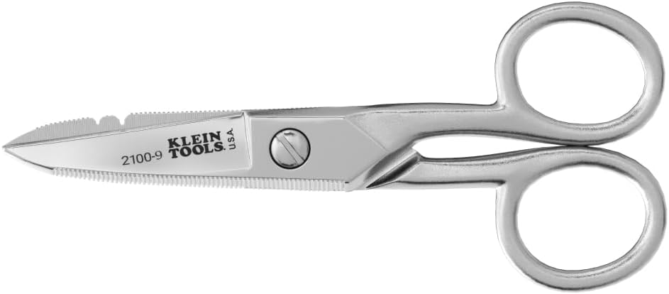 Εργαλεία Klein 2100-9 Ανοξείδωτο Ηλεκτρικό Ψαλίδι, Κατασκευασμένο στις ΗΠΑ, 5.25 ιντσών Free-Fall Handle Snips, Stripping εγκοπές, Μη-Slip Ορατά Λεπίδα