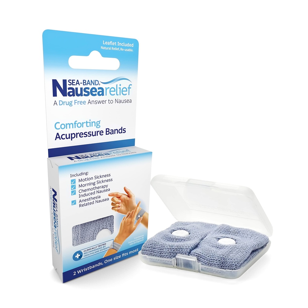 Dramamine Nausea Ginger Chews, 20 Count and Sea-Band Anti-Nausea Acupressure Wristband for Motion & Morning Sickness, 1 Ζεύγος