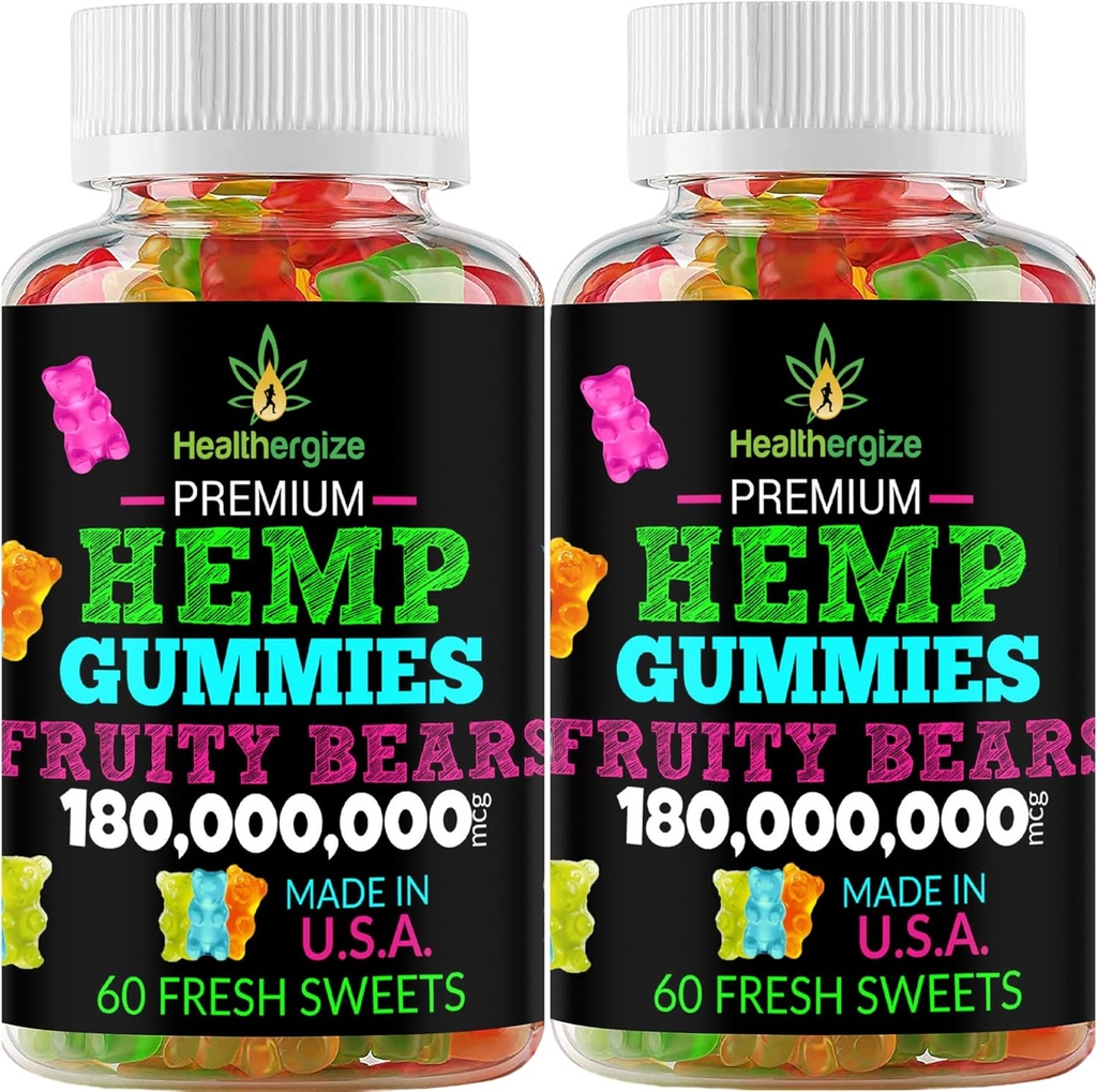 2PACK Hemp Gummies Premium Hemp Gummy Bears-for Sleep, Calm, Relax-Omega Hemp Oil, Φυσικό υψηλής ισχύος Hemp Party Edibles-Made in USA