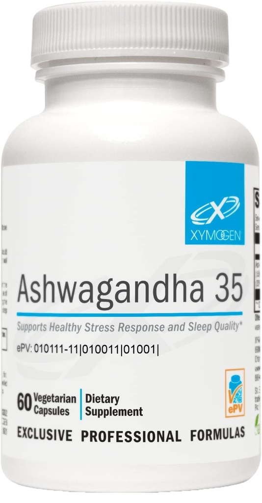 XYMOGEN Ashwagandha 35 - Πατενταρισμένο, καθαρισμένο Root Ashwagandha + Leaf Extract (35% Withanolide Glycosides) - Υποστηρίζει υγιή αντίδραση στρες, χαλάρωση και την ποιότητα νυχτερινή ανάπαυση (60 κάψουλες)