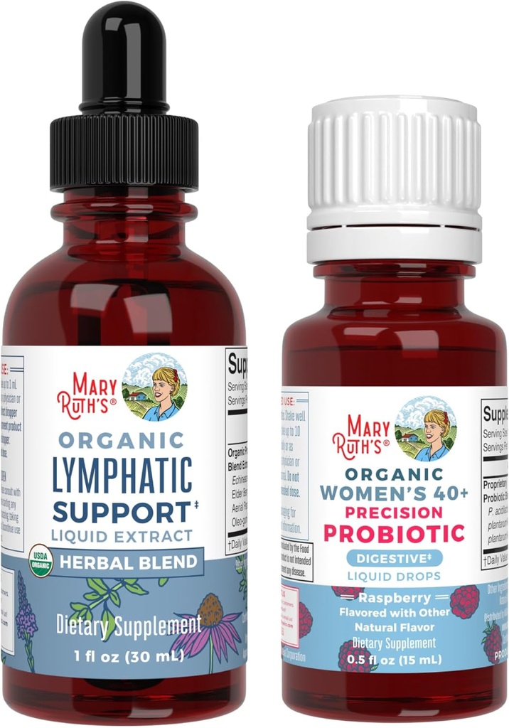 MaryRuth Organics Probiotic Digestion (Raspberry) for Women 40+ & Lymphatic Cleanse Drops 