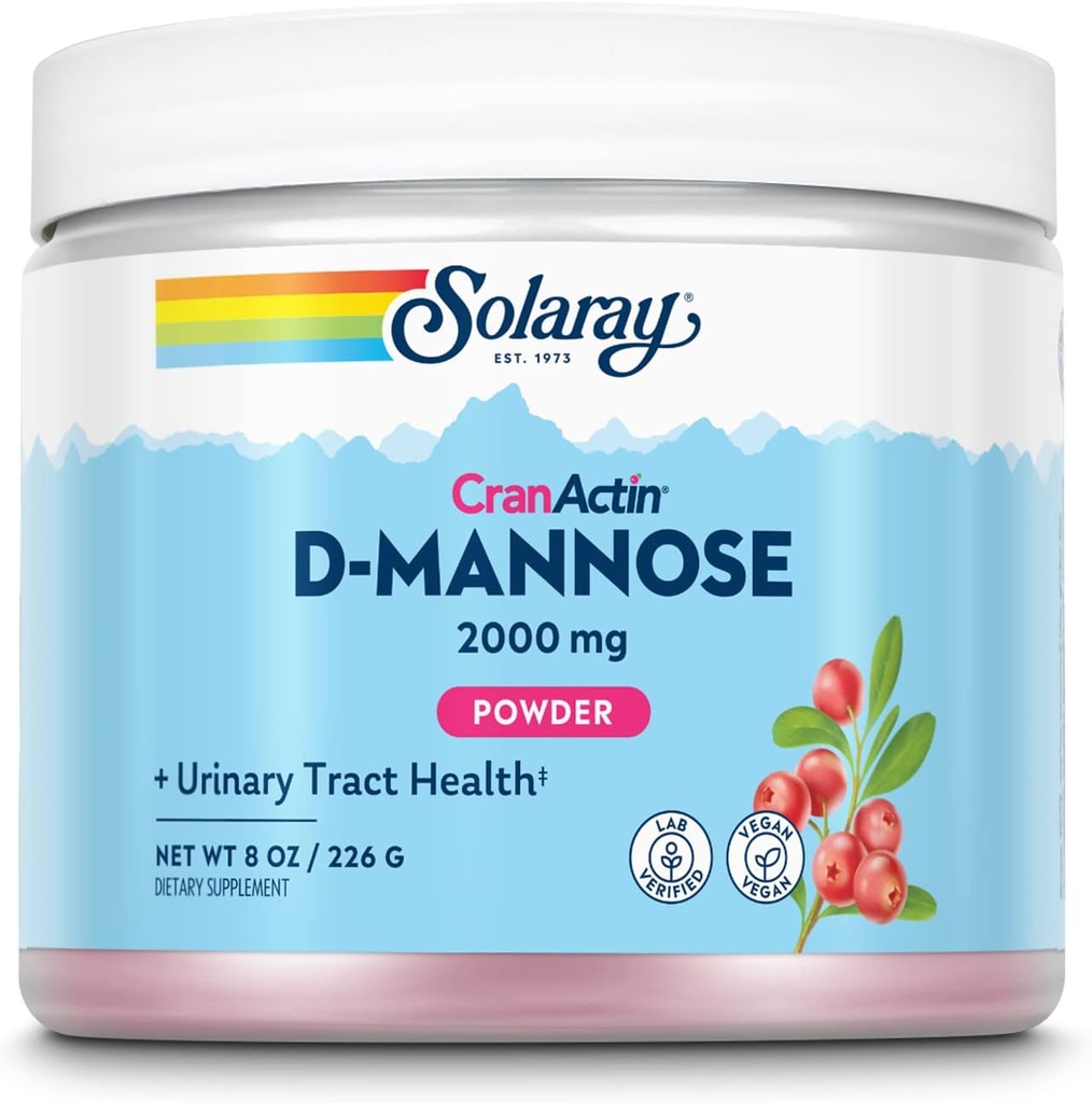 SOLARAY D-Mannose με CranActin Cranberry AF Extract Powder, 2000 mg, 400 mg Cranberry Extract, Υγιεινή υποστήριξη ουροφόρων οδών, οργανικές φυσικές γεύσεις, 30 υπηρεσίες, 8 oz