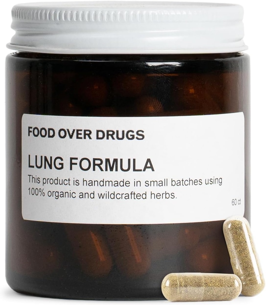 Food Over Drugs Lung Formula – Herbal Detox με οργανική μυελίνη, θυμάρι, γλυκόριζα & Astragalus – Φυσικό συμπλήρωμα για την υποστήριξη του πνεύμονα, την αναπνευστική καθαρότητα και την ισορροπία του μούρου – Κάψουλες με βάση το φυτό