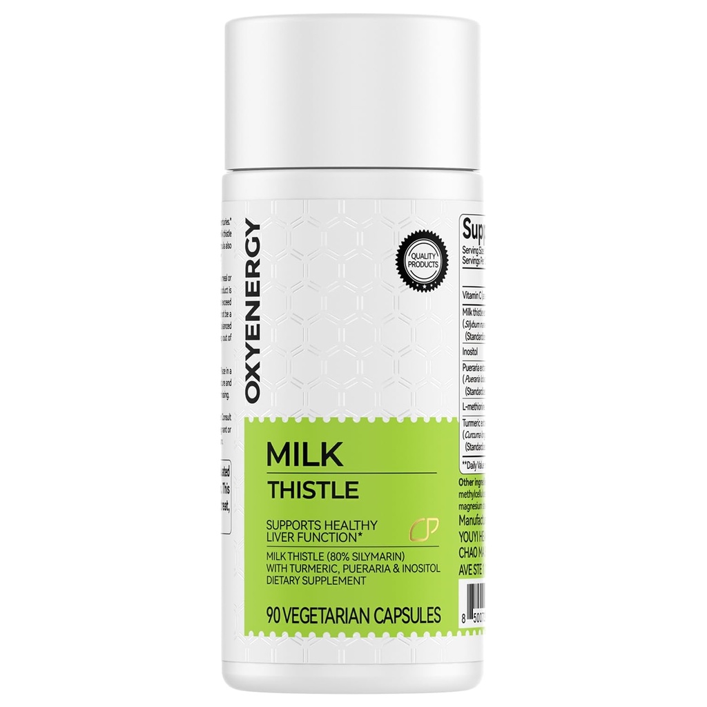 OxyEnergy Silymarin Milk Thistle 300mg εκχύλισμα με βιταμίνη C, Ινοσιτόλη & Pueraria, Liver Detox & Repair Support, Αντιοξειδωτική Υποστήριξη, 90 κάψουλες χορτοφάγων