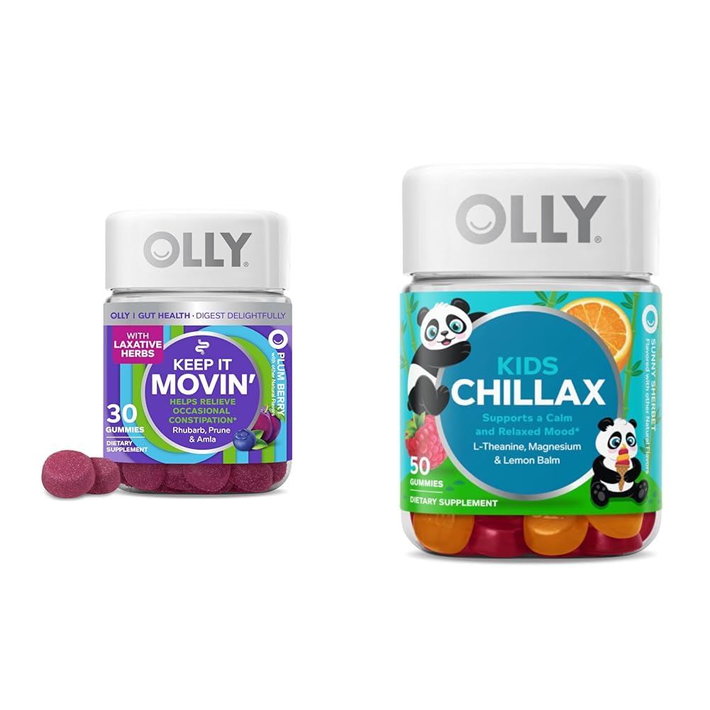 OLLY δυσκοιλιότητα ανακούφιση Gummies 30ct + Chillax παιδιά ηρεμούν μάσημα 50ct
