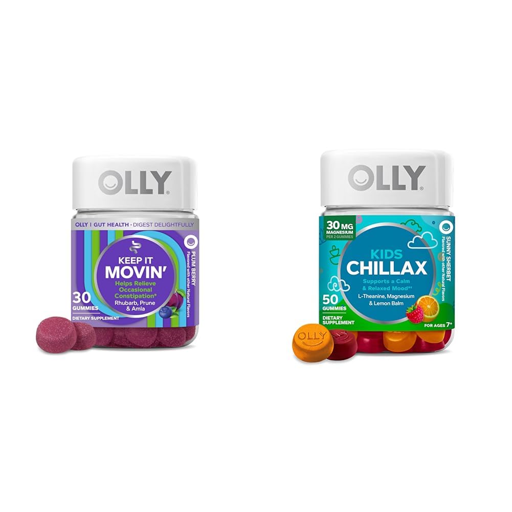 OLLY δυσκοιλιότητα ανακούφιση Gummies 30ct + Chillax παιδιά ηρεμούν μάσημα 50ct