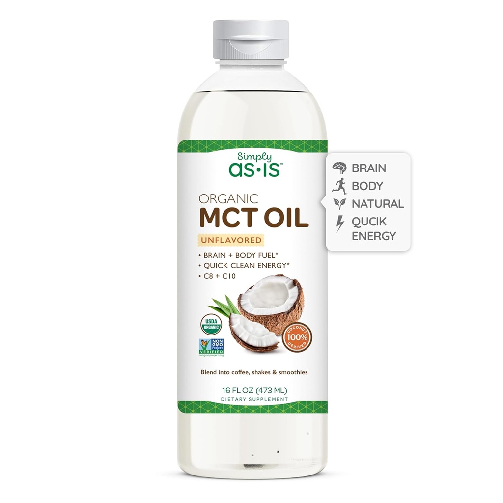 Simply as-is | Organic MCT Oil C8 & C10 | Unflavored | 100% from Non-GMO Coconuts | Perfect for Morning Coffee | Quick Clean Energy | 16 fl oz