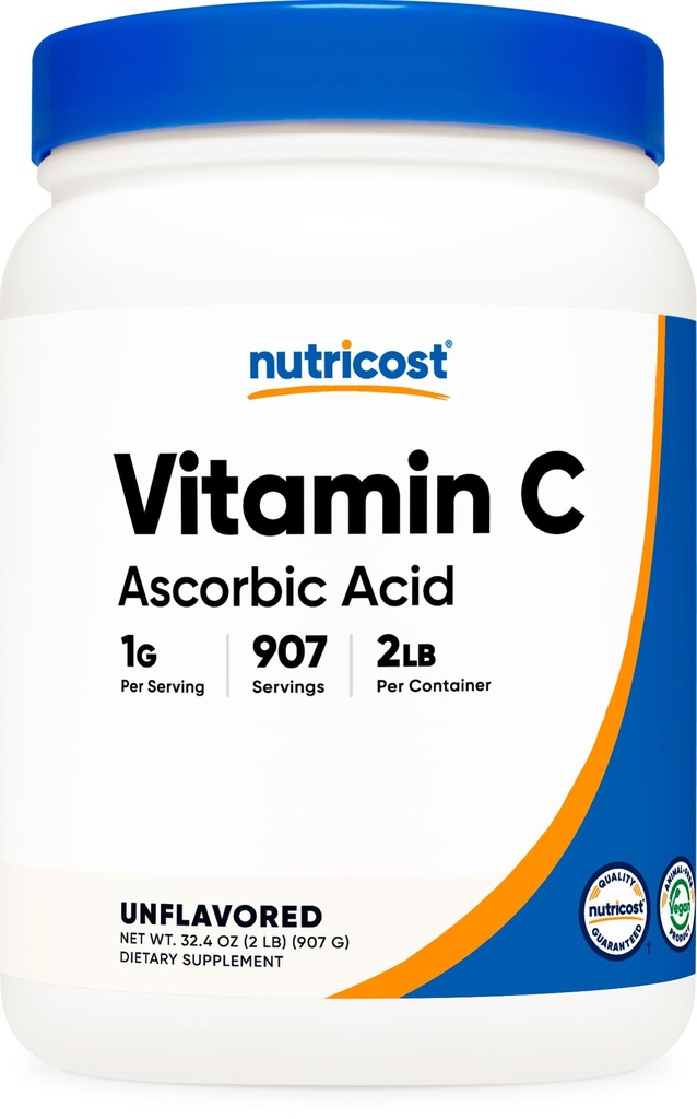 Nutricost Ασκορβικό οξύ σε σκόνη (βιταμίνη C) 2 LBS - Χωρίς γλουτένη, μη ΓΤΟ