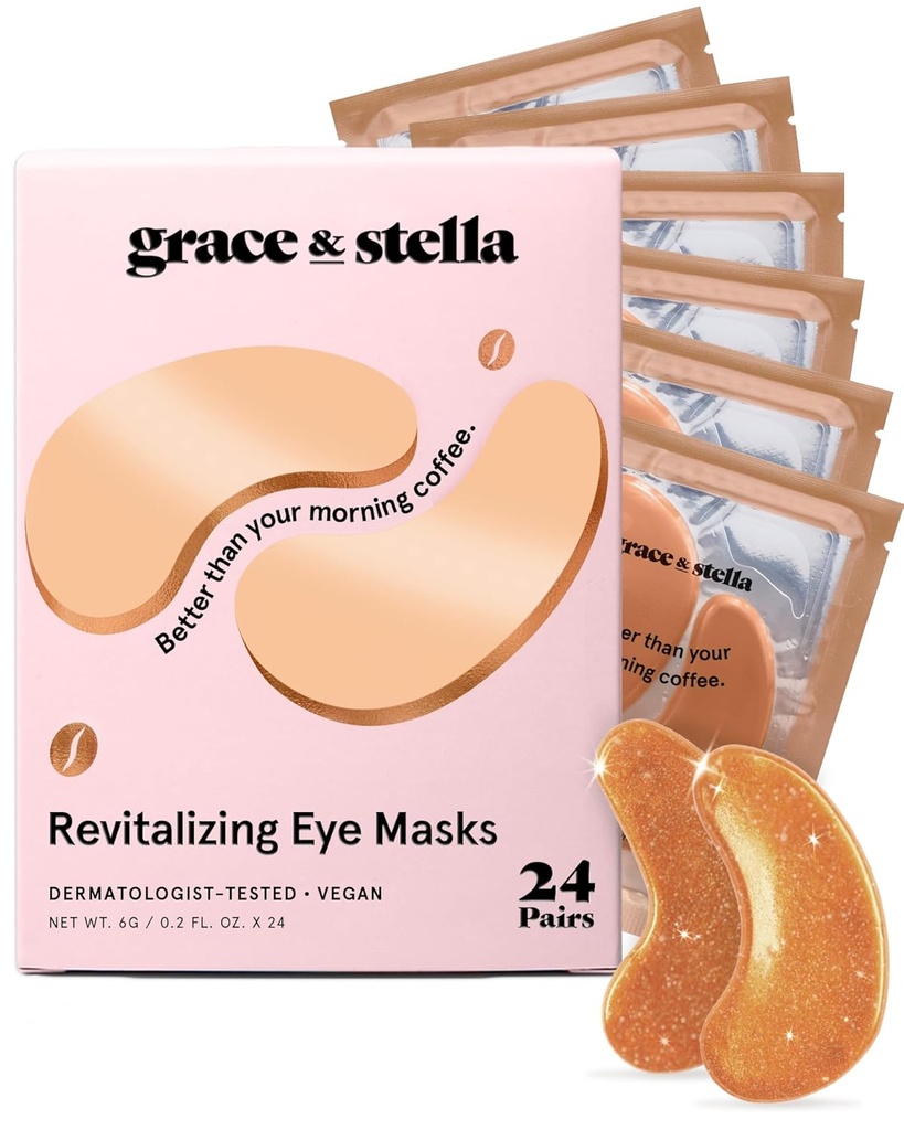 Grace & stella Caffeine Under Eye Patches - Αφύπνιση Eye Patches for Puffy Eyes and Dark Circles - Under Eye Mask Patches with Niacinamide & Hyaluronic Acid - Vegan, Cruelty-Free (Bronze, 24 Pairs)