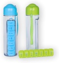 Μπουκάλι νερού και χάπι Organizer - 400ml Travel Water Bottle με 7 Day Weekly Pill Case - Medicine Planner Vitamin Holder with Free Cleaning Brush. Ιδανικό για σπορ και ταξίδια (μπλε)