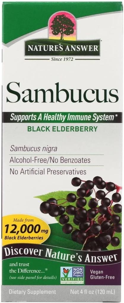 Nature's Answer Sambucus Dietary Supplement, Original for Daily Immune and Antioxidant Support | Made in The USA | Alcohol-Free, Gluten-Free & Vegan 4oz (Pack 1)