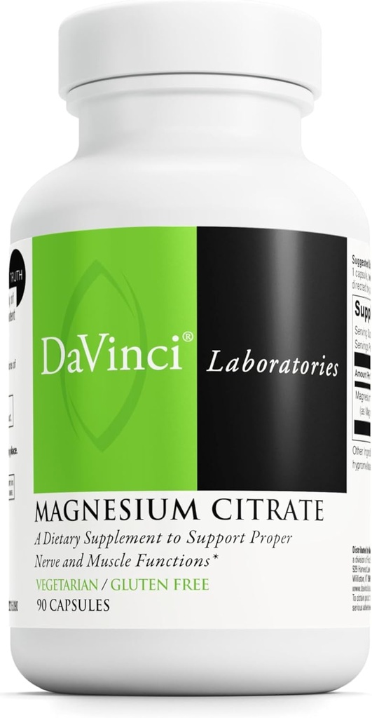 DaVinci Labs Μαγνήσιο Κιτρικό - Συμπλήρωμα διατροφής για την υποστήριξη της μυϊκής υγείας, υγιή νεύρα και ανόργανη απορρόφηση * - με 140 mg μαγνήσιο ανά σερβίρισμα - Χωρίς γλουτένη - 90 κάψουλες λαχανικών