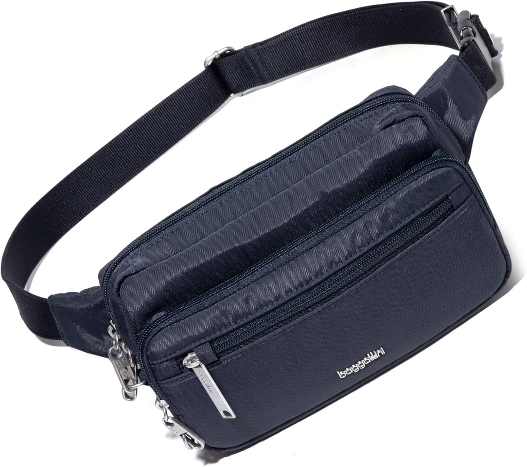 Baggallini Securtex Anti-Theft Belt Fanny Pack for Women RFID Wallet Locking Zipper-Travel Bag Crossbody Purse