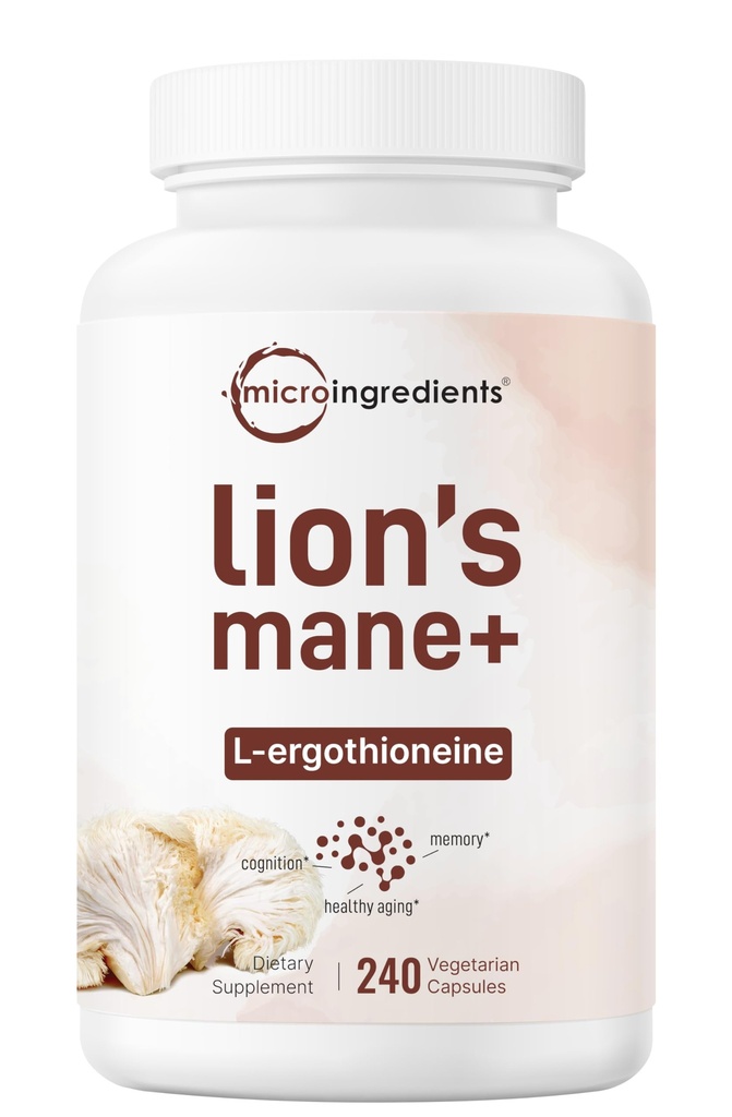 Μικρά συστατικά Κάψουλες συμπλήρωμα Lions Mane, 240 κάψουλες Veggie με L-Εργοθειονεΐνη, 4 μήνες προσφοράς 