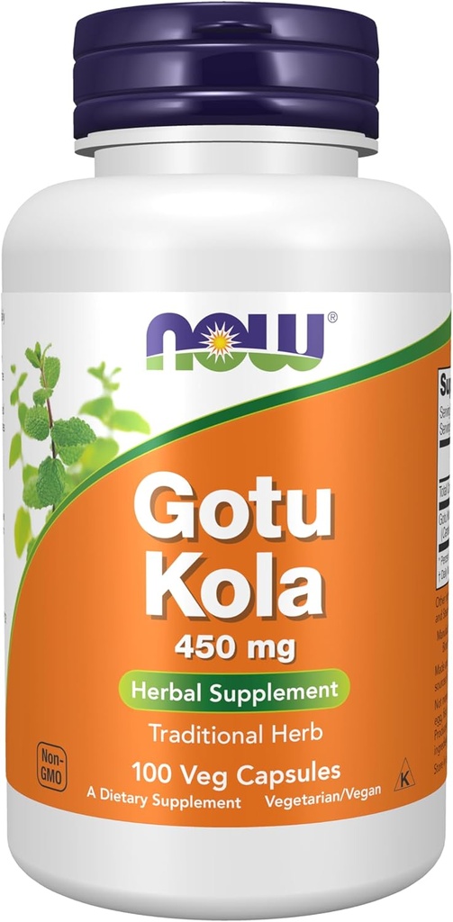NOW Συμπληρώματα τροφίμων, Gotu Kola (Centella asiatica) 450 mg, συμπλήρωμα βοτάνων, 100 κάψουλες Veg