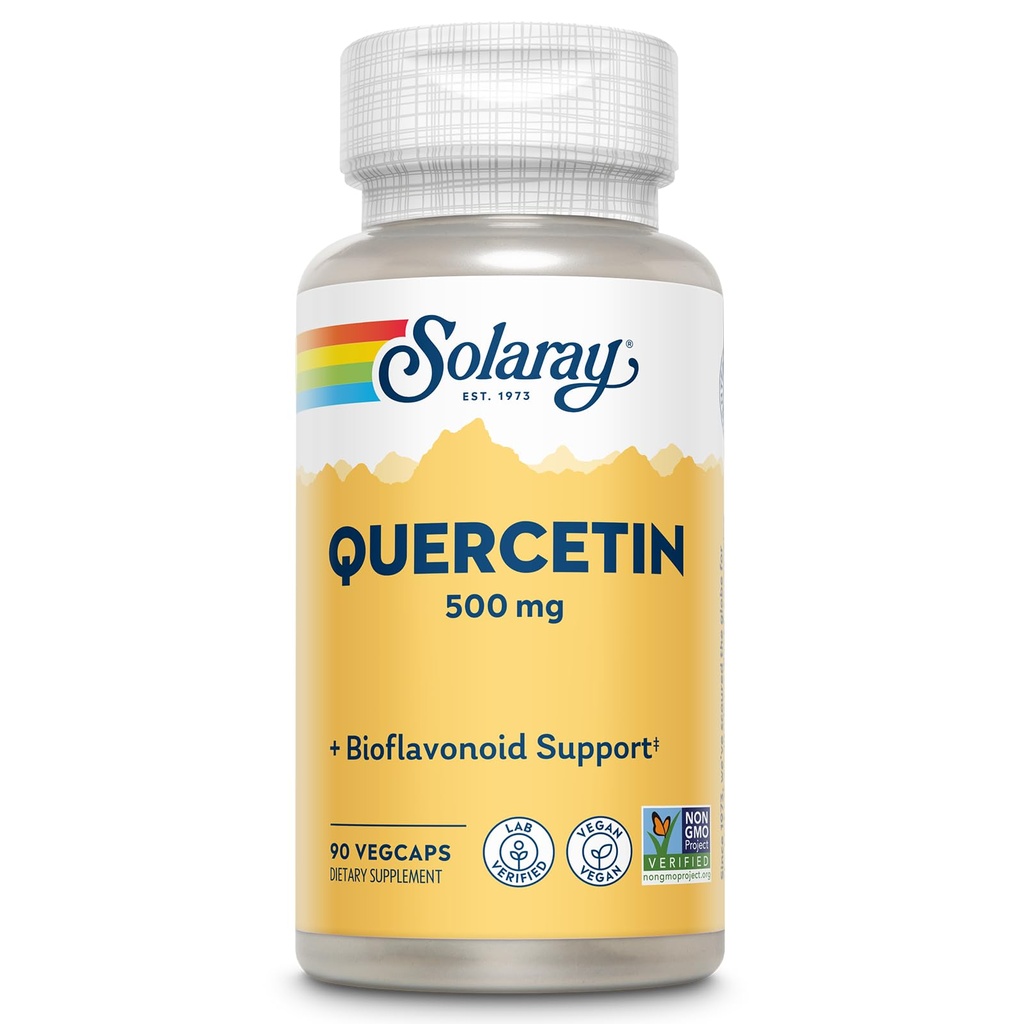 SOLARAY Quercetin 500 mg, Υποστηρίζει τον κόλπο, την αναπνευστική, ανοσολογική λειτουργία & φυσιολογικά, υγιή επίπεδα ουρικού οξέος, 90 VegCaps