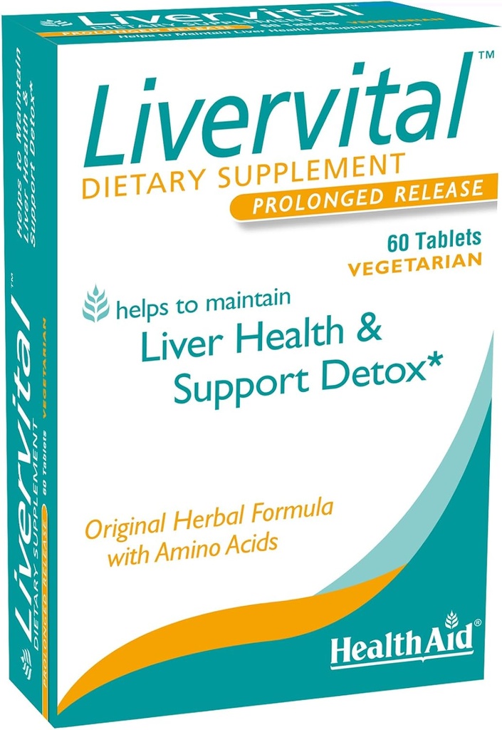 HealthAid LiverVital – Μια φορά-Καθημερινή βοτανική υποστήριξη του ήπατος με γαϊδουράγκαθο, δαντελίων, κουρκουμά & Artichoke Plus Μεθειονίνη, Χολίνη & Ινοσιτόλη 