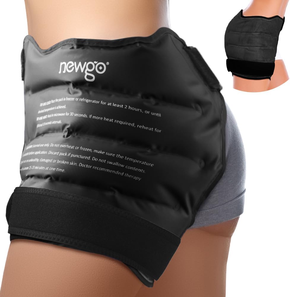 NEWGO Ice Pack για χειρουργική αντικατάστασης ισχίου, Gel κρύο πακέτο Hip Wrap πάγου για Hip Bursitis, Sciatica, Flexor Pain, Φλεγμονή, Πρήξιμο - Μαύρο