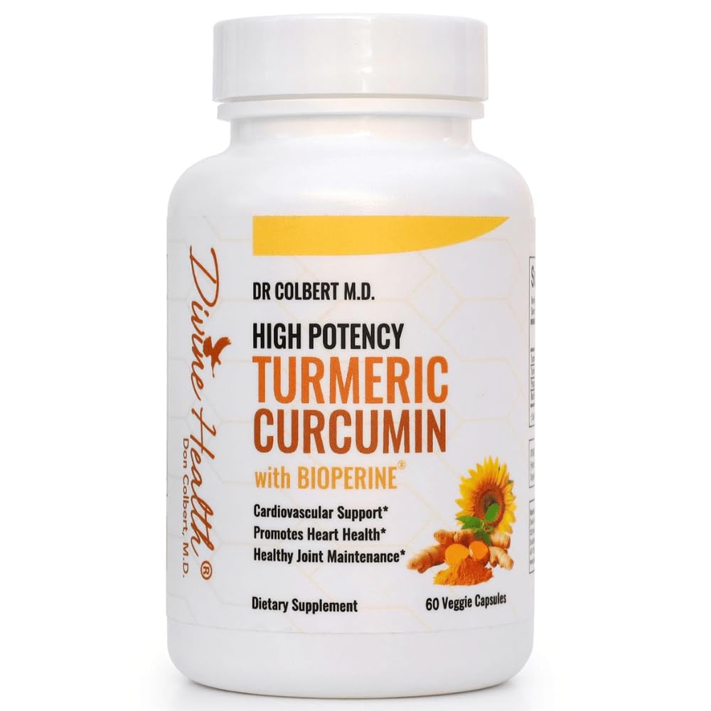 Divine Health Dr. Colbert, MD Turmeric Curcumin με BioPerine (Μαύρο πιπέρι για απορρόφηση) 500mg Turmeric Extract 95% Κουρκουμινοειδή & 150mg Ολόκληρη ρίζα Turmeric 