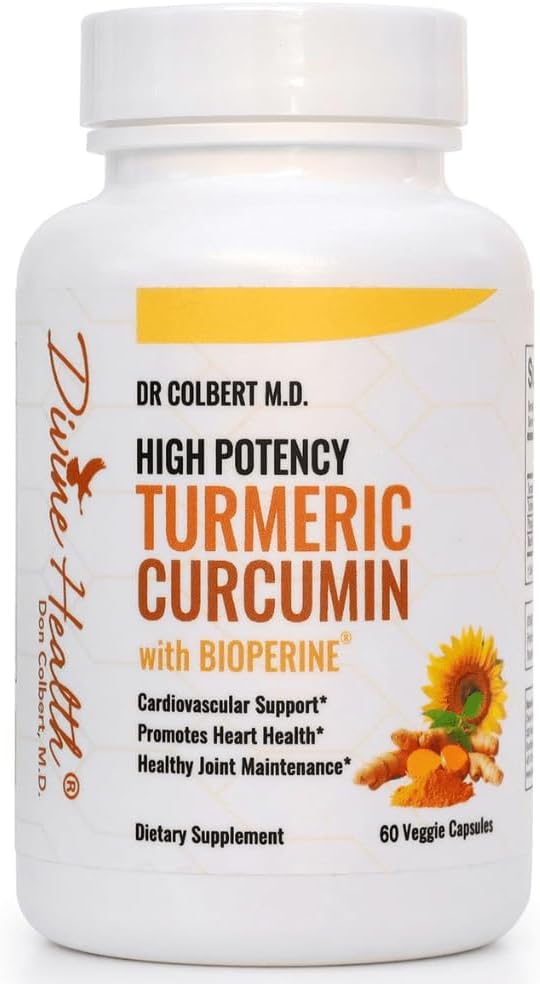 Divine Health Dr. Colbert, MD Turmeric Curcumin με BioPerine (Μαύρο πιπέρι για απορρόφηση) 500mg Turmeric Extract 95% Κουρκουμινοειδή & 150mg Ολόκληρη ρίζα Turmeric 