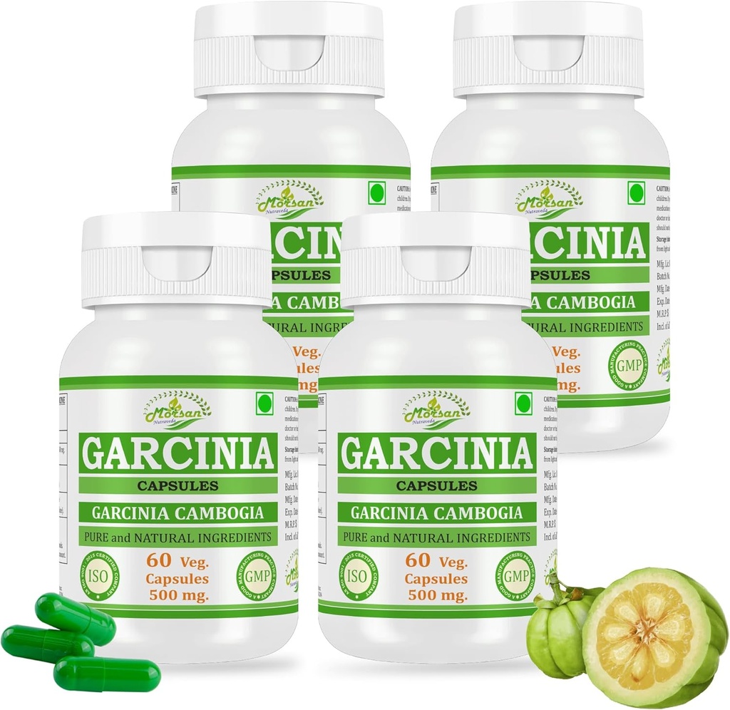 Natural and Pure Herbal Garcinia CAMBOGIA (Garcinia) Extract Capsules | Highest Potency, 100% Herbal Product | Pack of 60 X 500 mg. Veg. Capsules (Pack of 4 Jar)