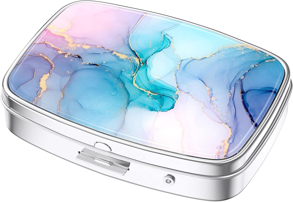 Nipichsha κουτί χάπι, μικρή θήκη χαπιών για το πουρμπουάρ & τσέπη, χαριτωμένο ταξιδιωτική ιατρική Organizer, φορητός κάτοχος εμπορευματοκιβωτίων ιατρικής για να κρατήσει βιταμίνες, φαρμακευτική αγωγή, ιχθυέλαιο & συμπληρώματα, πολύχρωμο μάρμαρο