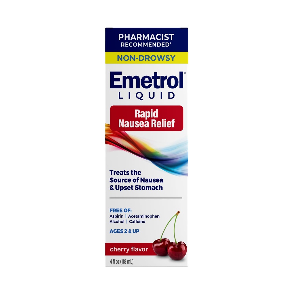 Emetrol Non-Drowsy Nausea Relief - Liquid Medicine for Upset Stomach Relief - Pharmacist Προτεινόμενη Nausea Medicine - Cherry Flavor - 4fl oz