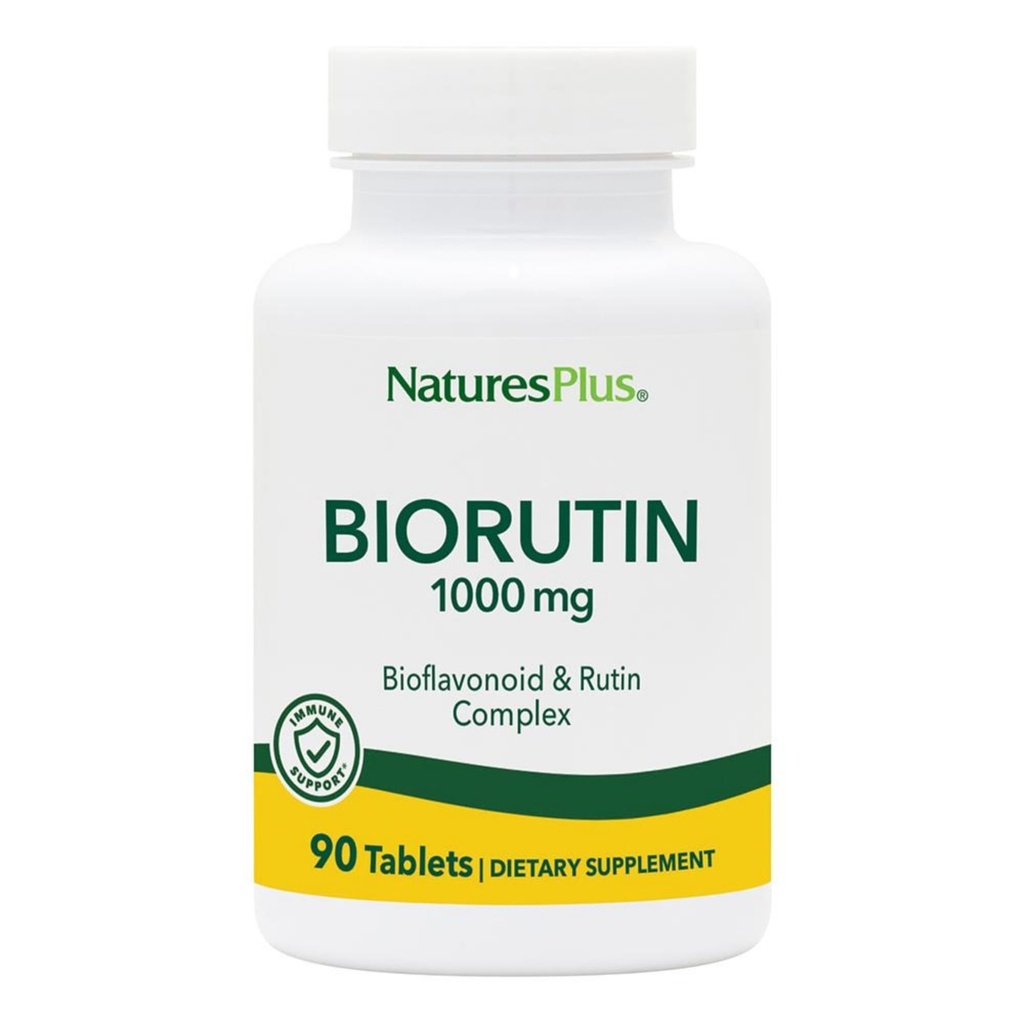 Natures Plus Biorutin 1000 mg - 90 Δισκία - Bioflavinoid & Rutin Complex - Υποστηρίζει την αγγειώδη λειτουργία & κυκλοφορία - χορτοφαγικά, χωρίς γλουτένη - 90 Σερβιέτες