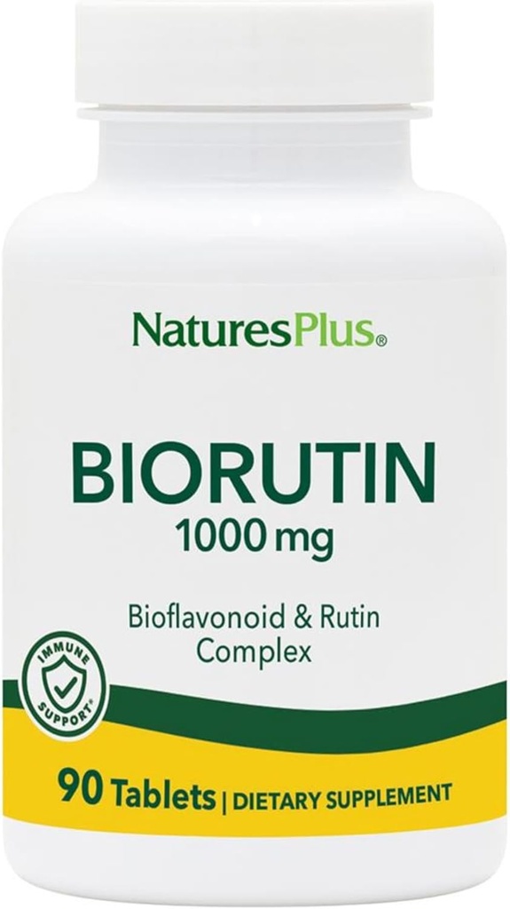 Natures Plus Biorutin 1000 mg - 90 Δισκία - Bioflavinoid & Rutin Complex - Υποστηρίζει την αγγειώδη λειτουργία & κυκλοφορία - χορτοφαγικά, χωρίς γλουτένη - 90 Σερβιέτες