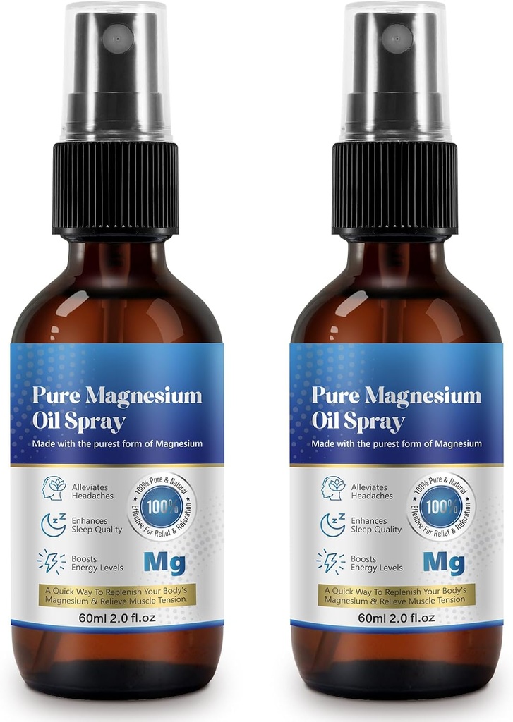 Γενόσημο 2 Fl Oz Λάδι μαγνησίου Spray - Καθαρό & Βιολογικό - Υψηλής συγκέντρωσης Μαγνήσιο - Μη ΓΤΟ, Χωρίς γλουτένη - Εύκολο στην απορρόφηση - 2pc