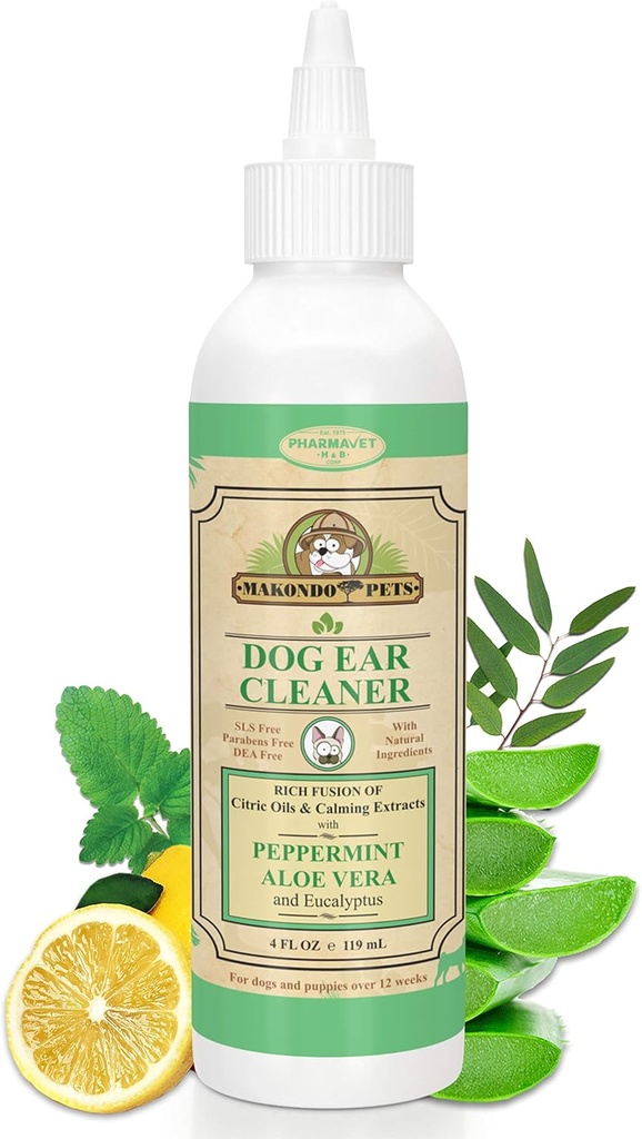 Dog Ear Cleaner Solution with Peppermint Aroma | Its Natural extracts aids in Dog Ear Mites Treatment by Removing Wax, Debris & Odor | Dog Ear Wash/Otic Cat Ear Cleaner Drops | Puppy Ear Cleaner