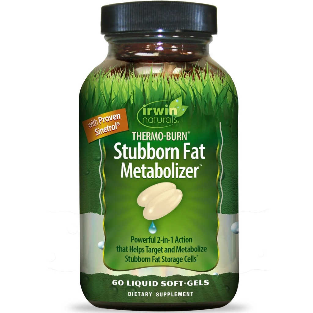 Irwin Naturals Thermo-Burn Stubborn Fat Metaboliser - 60 Liquid Soft-Gels - Συνδυάζει το εκχύλισμα πράσινου τσαγιού (EGCG), MCT Oil & Caffeine - 20 εξυπηρετούν